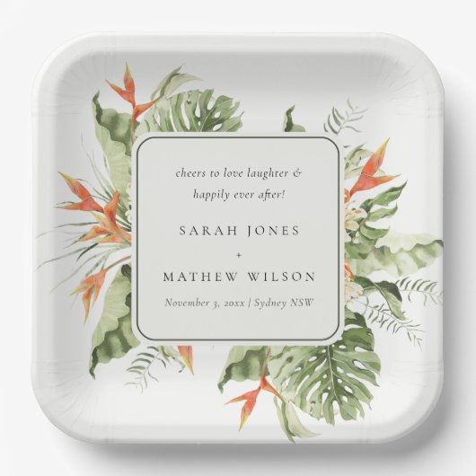 Botanische Hochzeit mit tropischer Orangenblüte Pappteller (Vorderseite)