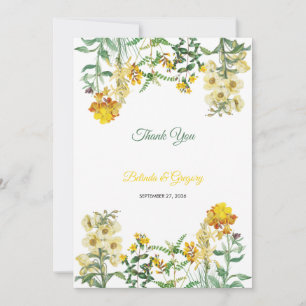 Botanische Hochzeit mit Vintagem Gelbwasser Dankeskarte