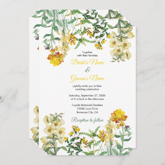 Botanische Hochzeit mit Vintagem Gelbwasser Einladung (Vorne/Hinten)