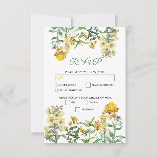 Botanische Hochzeit mit Vintagem Gelbwasser RSVP Karte (Vorderseite)
