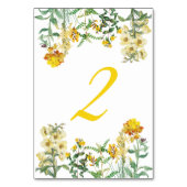 Botanische Hochzeit mit Vintagem Gelbwasser Tischnummer (Vorderseite)