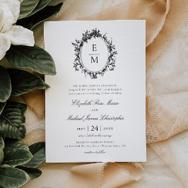 Botanische Hochzeit mit Vintagem Wappen Einladung