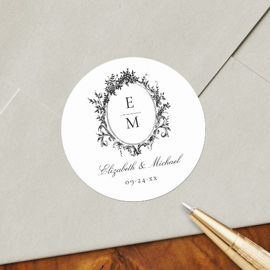 Botanische Hochzeit mit Vintagem Wappen Runder Aufkleber
