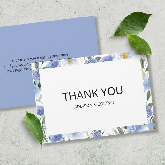 Botanische Hochzeit mit weichem blauem Wasser Dankeskarte