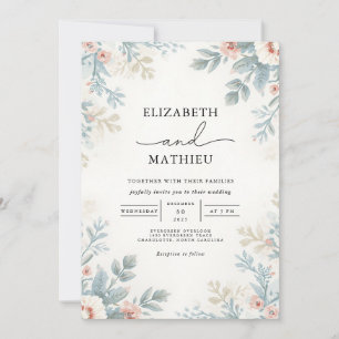 Botanische Hochzeit mit weichem Flor Einladung