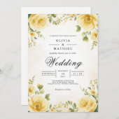 Botanische Hochzeit mit weichem Gelbblut Einladung (Vorne/Hinten)
