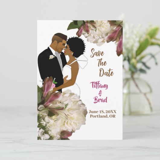 Botanische Hochzeit mit weißer Blüte Rette dem Dat Save The Date (Stehend Vorderseite)