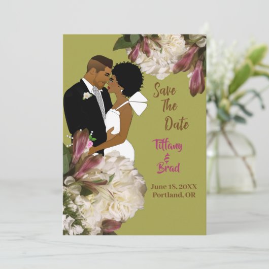 Botanische Hochzeit mit weißer Blüte Rette dem Dat Save The Date (Stehend Vorderseite)