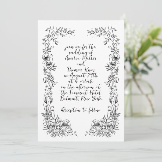 Botanische Hochzeit mit weißer Hand Einladung (Stehend Vorderseite)