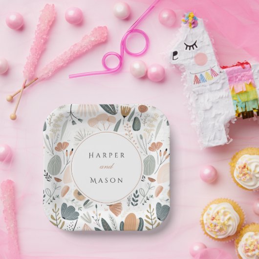 Botanische Hochzeit Mitte des Jahrhunderts Inspiri Pappteller (Party)