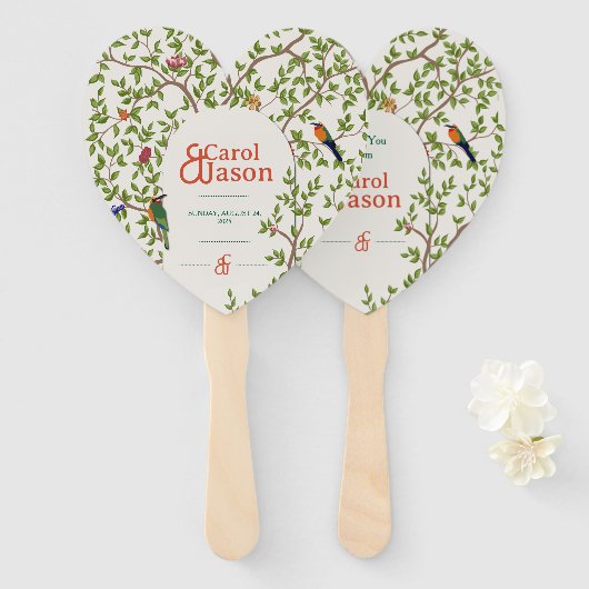 Botanische Hochzeit Personalisiert Heart Hand Fan Fächer (Vorne und Hinten)