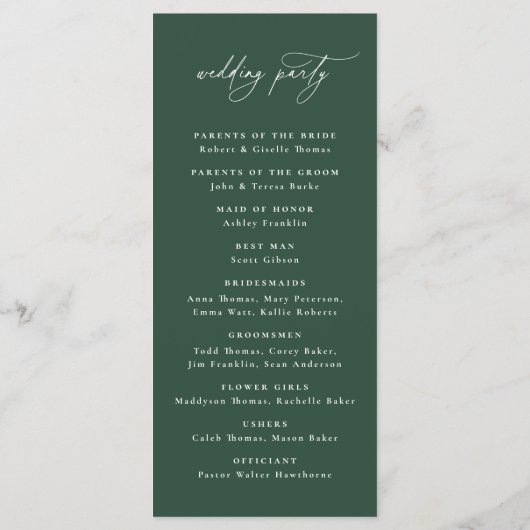 Botanische Hochzeit Programm (Rückseite)