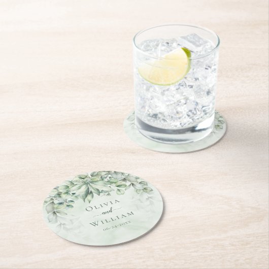 Botanische Hochzeit Runder Pappuntersetzer (Vor Ort)