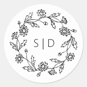 Botanische Hochzeit schwarz weiß Runder Aufkleber