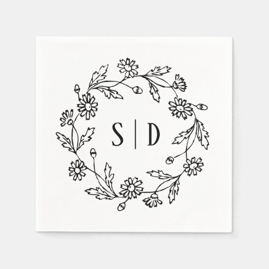 Botanische Hochzeit schwarz weiß Serviette (Vorderseite)