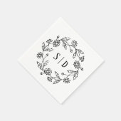Botanische Hochzeit schwarz weiß Serviette (Ecke)