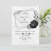 botanische Hochzeit silber, grau und schwarz Einladung (Stehend Vorderseite)