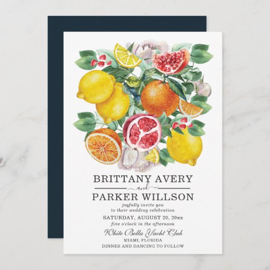 Botanische Hochzeit von Citrus Watercolor Einladung (Vorne/Hinten)