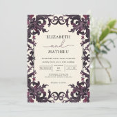 Botanische Hochzeit von Deep Plum Gothic Einladung (Stehend Vorderseite)