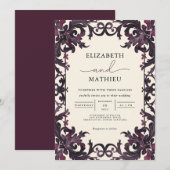 Botanische Hochzeit von Deep Plum Gothic Einladung (Vorne/Hinten)