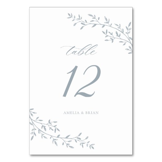 Botanische Hochzeit von Dusty Blue Tischnummer (Vorderseite)