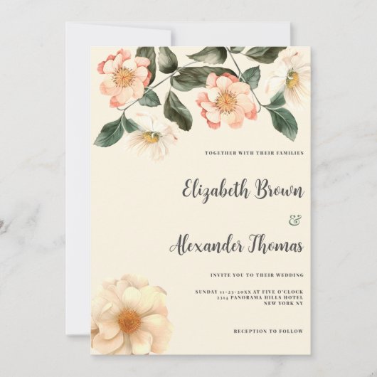 Botanische Hochzeit von Elfenbein Einladung (Vorderseite)