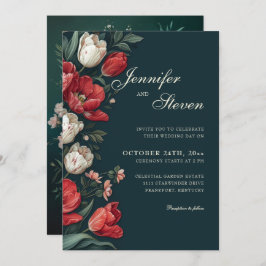 Botanische Hochzeit von Emerald Green & Red Tulip Einladung