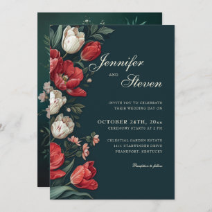 Botanische Hochzeit von Emerald Green & Red Tulip Einladung