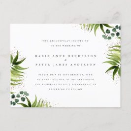 Botanische Hochzeit von Gold Dust & Tropical Green Einladungspostkarte