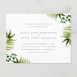 Botanische Hochzeit von Gold Dust & Tropical Green Einladungspostkarte