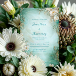 Botanische Hochzeit von Gold und Sage Green Floral Einladung