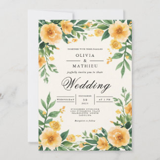 Botanische Hochzeit von Golden Yellow Floral Einladung