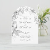 Botanische Hochzeit von handgezogenen Blumenvögeln Einladung (Stehend Vorderseite)