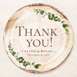 Botanische Hochzeit von Holzkörnern Vielen Dank Runder Pappuntersetzer