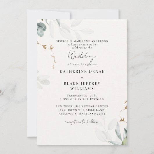 Botanische Hochzeit von Light Champagne Einladung (Vorderseite)