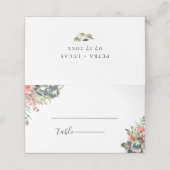 Botanische Hochzeit von Navy Blue Coral Platzkarte (Außenseite Aufgefaltet)