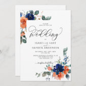 Botanische Hochzeit von Navy Rust Burnt Orange Einladung (Vorne/Hinten)