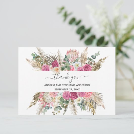 Botanische Hochzeit von Pink Green Floral Danke Ka (Stehend Vorderseite)