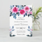 Botanische Hochzeit von Rosen Einladung (Stehend Vorderseite)