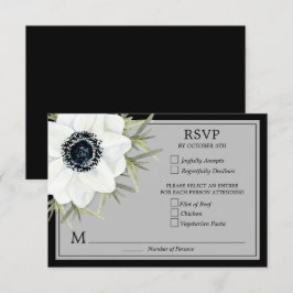 Botanische Hochzeit von Schwarz-Weiß-Anemonen RSVP Karte