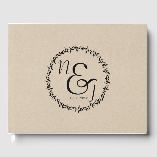 Botanische Hochzeit von schwarzem Leaf mit moderne Gästebuch (Vorderseite)