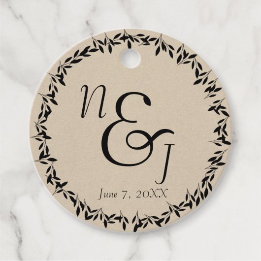 Botanische Hochzeit von schwarzem Leaf mit moderne Geschenkanhänger (Vorderseite)