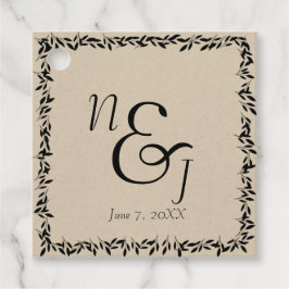 Botanische Hochzeit von schwarzem Leaf mit moderne Geschenkanhänger