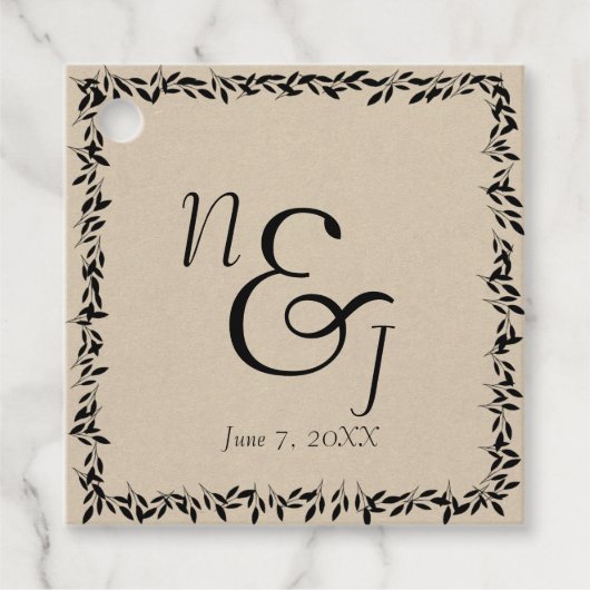 Botanische Hochzeit von schwarzem Leaf mit moderne Geschenkanhänger (Vorderseite)