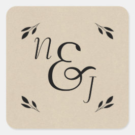 Botanische Hochzeit von schwarzem Leaf mit moderne Quadratischer Aufkleber