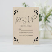 Botanische Hochzeit von schwarzem Leaf mit moderne RSVP Karte (Stehend Vorderseite)
