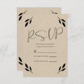 Botanische Hochzeit von schwarzem Leaf mit moderne RSVP Karte (Vorne/Hinten)