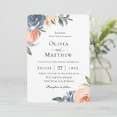 Botanische Hochzeit von Slate Blue Peach Einladung (Stehend Vorderseite)