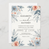 Botanische Hochzeit von Soft Blue Coral Einladung (Vorne/Hinten)