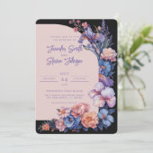 Botanische Hochzeit zwischen Rosa und Blau Iris Einladung (Stehend Vorderseite)